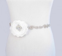 wedding photo - Wedding Dress Sash, Crystal Rhinestone Bridal Belt, Flower Wedding Belt, 35 Satin Colors, Jeweled Beaded Sash, Satin Gown Sash, Dress Belt