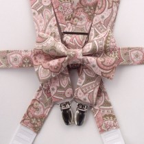 wedding photo - Blush Bow Tie and Suspenders:  Boys Blush Suspenders, Paisley Suspenders, Rose Toddler Suspenders, Dusty Rose, Tan, Ring Bearer