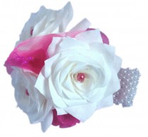 wedding photo -  Hot pink corsage, White corsage, Prom corsage, Fake Flower corsage, Groom boutonniere, Paper corsage, Boutonniere, Paper boutonniere
