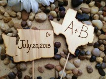 wedding photo - YOUR States Wedding Cake Toppers - Personalized with Carved Initials and your Wedding Date Texas Illinois Kansas California NY