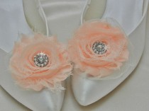 wedding photo - Peach Wedding Shoe Clips with Rhinestone Accent Shabby Rose