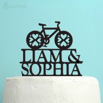 wedding photo - Wedding Cake Topper - Personalized Bicycle Cake Topper -  Custom Names Wedding Cake Topper - Custom Colors -Peachwik Cake Topper - PT22
