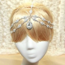 wedding photo - Teardrop Crystal Hair Swag,Forehead Chain Headdress,Bridal Headpiece,Hair Jewelry,Wedding Halo,Draping Crystal Headpiece,Crystal Hair Chain