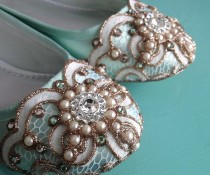 wedding photo - Mint Green Celtic Looping Lace Ballet Flat Wedding Shoes - Any Size - Pick your own shoe color and crystal color