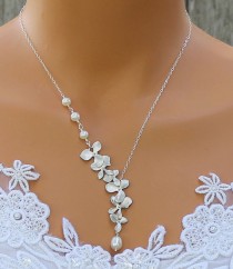 wedding photo - Orchid Necklace - Freshwater Pearl Necklace, Orchid Cascade, Wedding Jewelry, Bridal Jewelry, Bridesmaids Gift Ideas