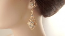 wedding photo -  Rose gold dangle earrings-Rose gold bridal earrings-Rose gold art deco rhinestone Swaroski crystal earrings - Wedding jewelry