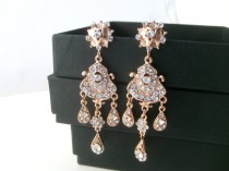 wedding photo -  Bridal earrings -Rose gold chandelier earrings-Wedding earrings-Rose gold art deco rhinestone Swaroski crystal earrings - Wedding jewelry