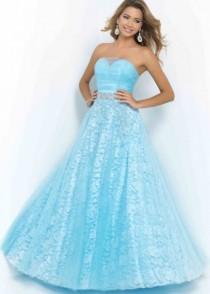wedding photo -  Fashion Cheap Strapless Sheer Sweetheart Beaded Ruched Powder Blue Pro