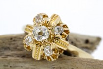 wedding photo -  Antique Engagement Ring | Vintage Diamond Cluster Ring | 14k Yellow Gold Ring | Victorian Ring | 1900s Ring | Promise Ring | Size 6.25