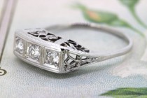wedding photo -  Art Deco Ring | Antique Engagement Ring | 1920s Filigree Ring | 14k White Gold Ring | Vintage Diamond Ring | Dainty Promise Ring | Size 7