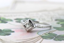 wedding photo -  Antique Engagement Ring | Art Deco Ring | Dainty Diamond Ring | 18k White Gold Ring | 1920s Promise Ring | Wedding Ring | Size 5.25