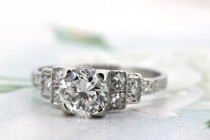 wedding photo -  Art Deco Engagement Ring | 1920s Engraved Ring | Antique Platinum Ring | Vintage Diamond Wedding Ring | Edwardian Ring | Size 4.25