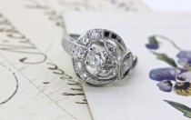 wedding photo -  Antique Engagement Ring | 1930s Retro Ring | Alternative Diamond Ring | 14k White Gold Ring | Cocktail Ring | Delicate Ring | Size 5