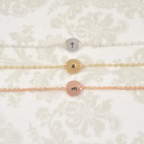 wedding photo -  Single Initial bracelet, Gold Filled, Rose Gold Filled, Silver, Personalized Bracelet, Initial Disc, Mother's Bracelet, Dainty Bracelet