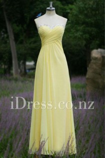 wedding photo -  Daffodil Yellow Strapless Beaded Chiffon Long Prom Dress