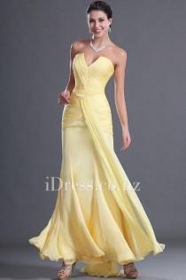 wedding photo -  Yellow Strapless Drop Waist Chiffon Long Prom Dress
