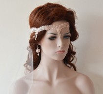 wedding photo -  Wedding Lace headband, Blush Pink Bridal headband, bridal hair accessory, Wedding Hair Accessories, Vintage Style