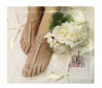 wedding photo -  BAREFOOT SANDALS GOLD RHINESTONE | GLAMOUR crystal gold bridal foot jewelry | gold footless sandals | beach wedding sandals |