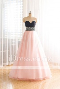 wedding photo -  Two Tone Strapless Sweetheart Beaded Pink Skirt Ball Gown Prom Dress