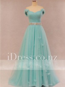 wedding photo -  Flower Strap Sweetheart Ball Gown Petal Mint Green Long Prom Dress