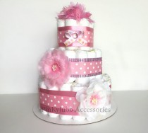 wedding photo -  3 tier pink diaper cake Baby Shower Gift / Baby Shower Centerpiece