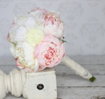 wedding photo -  Silk Bride Bouquet Peony Lace Rhinestone Charm