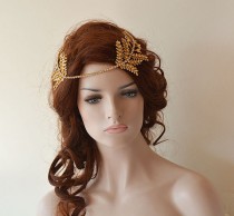 wedding photo -  Gold Rhinestone Forehead band, Bridal headband, Bridal Halo, Wedding Hair Accessories, Bridal Hair Accessory