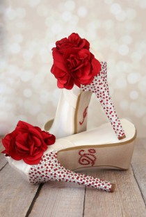 wedding photo -  Ivory Platform Peep Toe Shoes with Flowers
