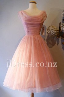 wedding photo -  Tea Length Ombre Peach Sleeveless Scoop Neck Tulle Short Prom Dress