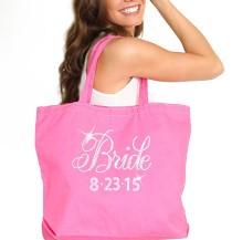 wedding photo -  Flirty Bride Tote: Personalized Very Pink Bride Tote, Custom Bride Bag, Wedding Date Tote, Caryall