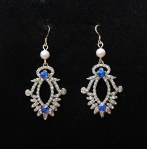 wedding photo -  Wedding Blue Earrings, Something Blue Bridal Earrings, Wedding Blue Jewelry, Art Deco Crystal Earrings, Blue Rhinestone Earrings
