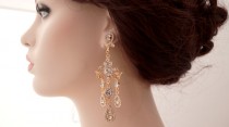 wedding photo -  Rose gold chandelier earrings-Rose gold bridal earrings-Rose gold art deco rhinestone Swaroski crystal earrings - Wedding jewelry