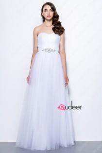 wedding photo -  White Tulle Strapless Sweetheart Long Bridesmaid Dress with Brooch