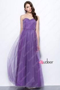 wedding photo -  Purple Strapless Sweetheart Pleated Long Tulle Bridesmaid Dress