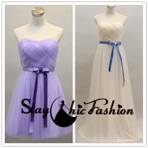 wedding photo -  Satin Bowknot Waist Short Weaven Bust Tulle Bridesmaid Dress 2015 for Women, Long Gathered Bust Sweetheart Strapless Homecoming Dresses
