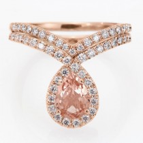 wedding photo -  Moganite & Diamonds Engagement Rings Set, "Bliss" Pear Shape Wedding Rings Set, Unique Gemstone Engagement ring.