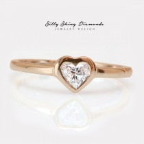 wedding photo -  Rose Gold Heart Shape Diamond Solitaire Bezel Setting Engagement Ring - HANDMADE - Silly Shiny Diamonds