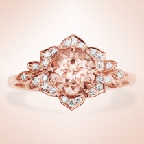 wedding photo -  Moganite Engagement Ring, Lilly Rose Flower Unique Engagement Ring, Gemstone engagement ring, leaf ring