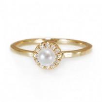 wedding photo -  Mini Pearl and Diamond Halo Ring