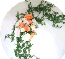 wedding photo -  Wedding floral arch in blush, ivory and peach paper filter flowers and silk leaves and vines, Arbor flowers, Floral bouquet decorations