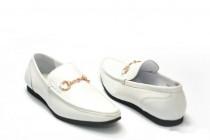 wedding photo -  LIFE STYLE Mens White Leather Horsebit Driving Loafers Shoes