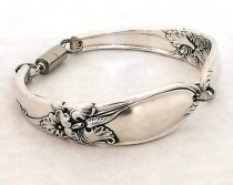wedding photo - Extra Large Spoon Bracelet White Orchid 1953 Silverware Jewelry Bridesmaid Gift Bridal Vintage Silver Flatware Antique Braclet Flower Floral