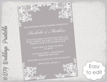 wedding photo - Wedding invitation template DIY "Floral Lace" wedding invitations printable Mercury gray invites YOU EDIT Word digital download