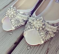 wedding photo - Gatsby Peep Toe Wedge Wedding shoes - All full and half sizes, wide widths