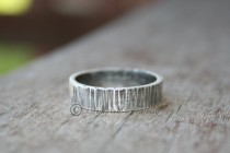 wedding photo - Sterling Silver Tree Bark Textured Ring Band - Wood Grain - Wedding Ring Band - Rustic Jewelry