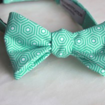 wedding photo - Mint Hexagon Bow Tie - Groomsmen and wedding tie - clip on, pre-tied with strap or self tying