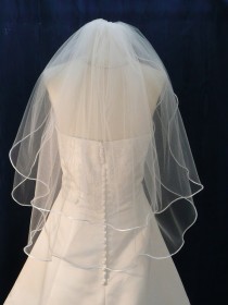 wedding photo - 2 Tier Satin Cord trimmed Elbow Length Bridal Veil