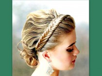 wedding photo - fishtail herringbone hair braided headband elastic headband braid plait wedding bridal hairband women hair accessory hairpiece diadem