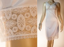 wedding photo - As new Schiesser glossy silky soft white Enka Comfort nylon and luxurious sheer lace bodice detail 70's vintage full slip petticoat - PL853