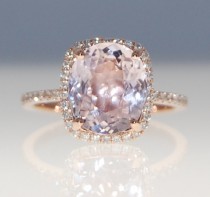 wedding photo - 3ct cushion mauve blush ice peach champagne sapphire 14k rose gold diamond ring engagement ring